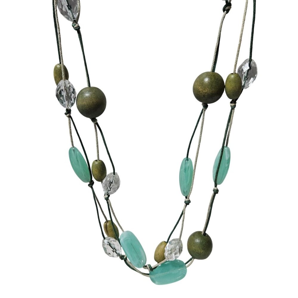 Elegant Green Clear Beaded Necklace Multi Strand Cord Fashion Jewelry Women